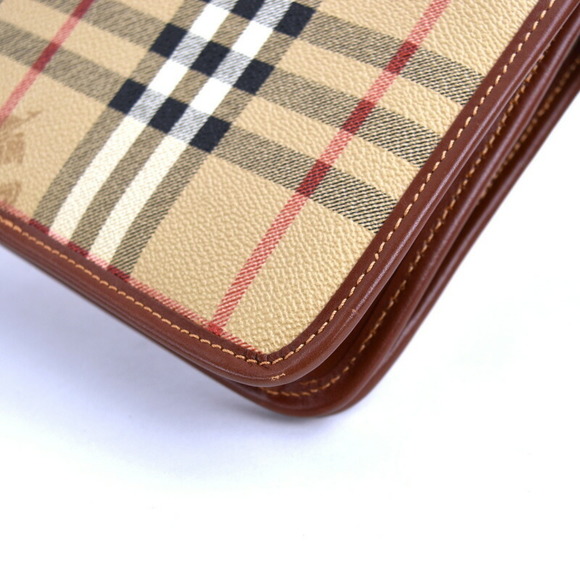 Burberry Clutch Bag Nova Check Leather Beige Brown with Loop - Picture 8 of 16